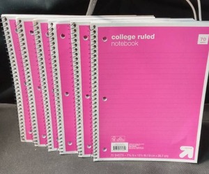 lot 2212 image: 6pk College Ruled Pink 1 Subject Flexible Paperboard Cover Spiral Notebook - up&up 70 Pages, 3 Hole Punched, 7.5x10.5