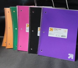 lot 2213 image: 6 pk Variety College Ruled 1 Subject Flexible Plastic Cover Spiral Notebook - up&up 70 Pages, 3 Hole Punched, Tween Audience