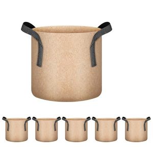 lot 2242 image: iPower 5 Pack 1 Gallon Tan Grow Bags, Garden Planting Nonwoven Fabric Pots with Reinforced Handle, Heavy Duty and Aeration Planter Pot for Tomato, Fruits, Vegetables and Flowers
