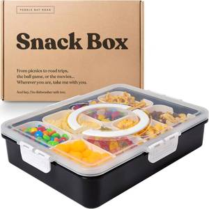 lot 2243 image: Pebble Bay Road Dishwasher Safe Divided Serving Tray with Lid and Handle for Charcuterie Snackle Box Container for Portable Snack Platters Stock Color not exact