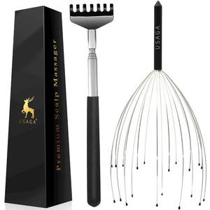lot 2265 image: USAGA 20 Fingers Head Massager Scalp Massager Head Scratcher Extendable Back Scratcher for Scalp Body Relaxing (Black)