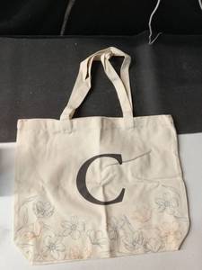 lot 2267 image: Monogram Canvs Tote, Floral & letter C 16 X 13