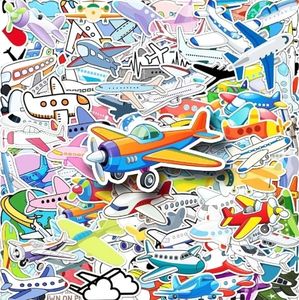 lot 2271 image: Airplane Stickers 200Pcs Warplane Stickers for Travel car Motorcycle Water Bottles Laptops Computers Phone Cases Guitars Decoration Toys Decoration Stock Photo not exact
