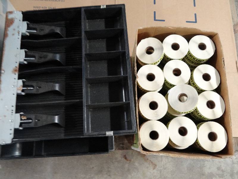 lot 2236 image: 6 Cash Drawers and Box Of New Stickers