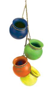 lot 1019 image: Zingz & Thingz Color Terracotta Planter Collection 4-Piece Dangling Hanging Mini Pots, 3.75x3.75x23, Fiesta Bright Colors