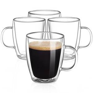 lot 1026 image: YUNCANG Double Wall Glass Coffee Mugs (4-Pack) - 12 Ounces Clear Glass Coffee Cups with Handle, Insulated, Heat Resistant