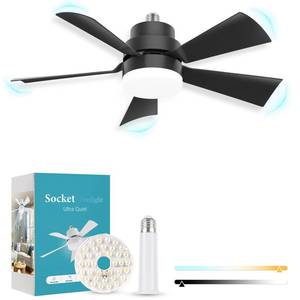 lot 1027 image: We Charger Socket Fan Light, E26 E27 Screw in Ceiling Fans with 1 Spare Lightbulb 20.5 in, Light Fan with Lights Dimmable for Kitchen Garage Laundry Room Black