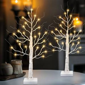 lot 1051 image: iBaycon 2 Pack 2FT Birch Tree Lights, 24 LED Battery Operated Mini Artificial Tree Lights with Timer, Tabletop Centerpieces Trees for Christmas Holiday Home Party Indoor Decorations