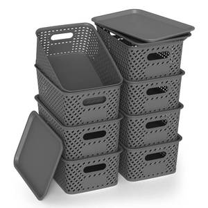 lot 1054 image: ZFTMRR Plastic Storage Bins with Lids, Stackable Small Box Basket for Organizing and Containers for Shelves Drawers Desktop Closet Playroom Pantry Classroom Office Home, 8-pack 10.2x7.2x4.1 Inch, Gray
