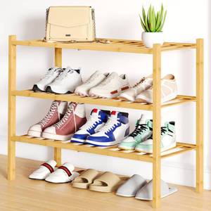 lot 1057 image: Smiry Shoe Rack, 3 Tier Bamboo Shoe Organizer, Stackable Free Standing Wooden Shoe Storage Shelf for Closet, Entryway, Front Door Entrance, Natural