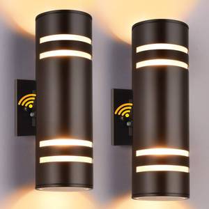 lot 1058 image: Housen Solutions Dusk to Dawn Outdoor Light Fixture 2 Pack, Aluminum IP65 Waterproof Porch Up Down Lighting, Oil Rubbed Bronze Exterior Wall Sconce for Garage Patio