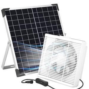 lot 1059 image: Voltset 8 Inch Solar Powered Fan, 20W Solar Panel IP65 Waterproof with Solar Exhaust Fan for Greenhouse, Shed, Chicken Coop, Pet Houses