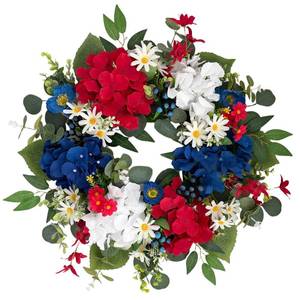 lot 1060 image: 20 Inch 4th of July Wreath, Patriotic Wreaths for Front Door, Red White Blue Hydrangea Flower Wreaths with Daisy for Memorial Day,Independence Day Wreath for Front Door Wall Window Decor