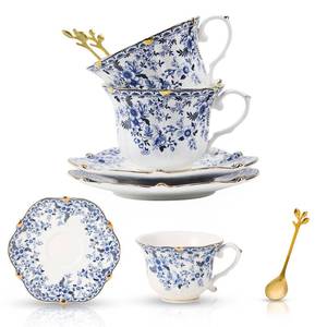lot 1064 image: TATSUMI Country Roses Bone China Tea Cup and Saucer Set, 6 Pieces, Vintage Style, For Women and Tea Parties��QH, 2 SETS��
