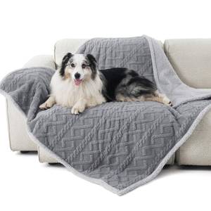 lot 1067 image: Bedsure Waterproof Dog Blankets for Large Dogs - Pet Blanket for Couch Protector Washable, Premium Jacquard Coral Fleece Cat Throw Blanket, Soft Plush Reversible Furniture Protection, 50x60, Grey