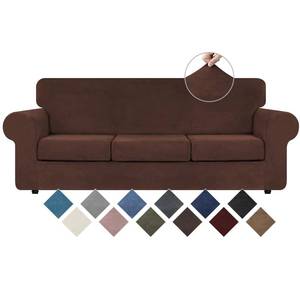 lot 1072 image: WEERRW 4 Pieces Velvet High Stretch Couch Covers for 3 Cushion Couch Sofa Slipcovers, Washable Furniture Protector with Non Slip Elastic Bottom, Feature Soft and Thick Plush Fabric, Chocolate, Large