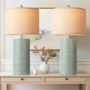 lot 1963 image: PARTPHONER 23 Modern Ceramic Table Lamp Set of 2, Table Lamps for Living Room, Rustic Farmhouse Bedside Lamps Nightstand lamp for Bedroom, Desk Lamp for End Table Home Decor Light Green