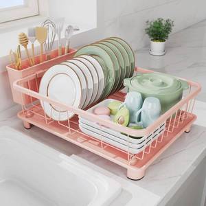 lot 1965 image: Hiviweer Pink Dish Drying Rack - Space-Saving Dish Rack,Dish Racks for Kitchen Counter with Drainboard, Birthday Christmas Day Mothers Day Thanksgiving Gifts for Mom Grandma Wife Kitchen Enthusiasts