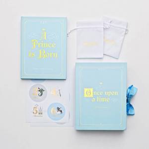 lot 1987 image: Rayne Prince Memory Book Kit. Boy Baby Journal Scrapbook with Keepsake Box, Pouches and 12 Milestone Stickers. First Year to 5. Gift for Girl or Boy