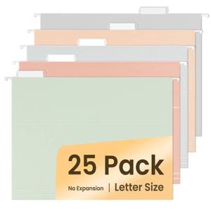 lot 2090 image: SUNEE 25 Count Hanging File Folders, Pastel Colors, Hanging File Folders Letter Size, Hanging Folders with 15-cut Tabs, Designed for Bulky Files, Filing Cabinets, Medical Charts