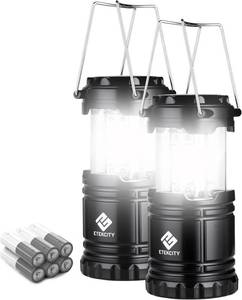 lot 2097 image: Etekcity Lantern Camping Essentials Lights, Led Flashlight for Power Outages, Survival Gear and Supplies for Emergency, Hurricane Preparedness Items , Battery Operated Lamp, 2 Pack, Black