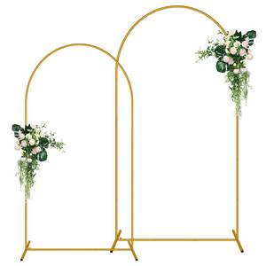 lot 2117 image: A 2 Pack Gold Arch Backdrop Stand (7.2FT6FT), Metal Arch Stand for Party Decoration, Easy Assembly Back Drop Stand for Party, Weddings, Birthday, Baby Showers, Graduation