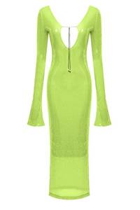 lot 2120 image: meilun Deep V Dress with Drawstring Long Sleeve Sequin Dress for Women Long Gown(flugreen,L)