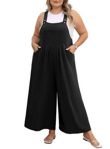 lot 2122 image: OLRIK Black Jumpsuit For Women Plus Size Casual Loose Overalls Wide Leg Long Pant Rompers Spring Clothes Black-2X