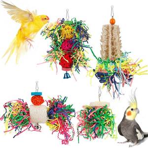 lot 2128 image: Bird Toys Bird Shredding Foraging Toys Parakeet Toy Chewing Hanging Toy Bird Shredded Paper Bird Cage Accessories Bird Rope Perch for Conure Cockatiel Budgies Lovebird Parrotlet (Without Rope Perch)