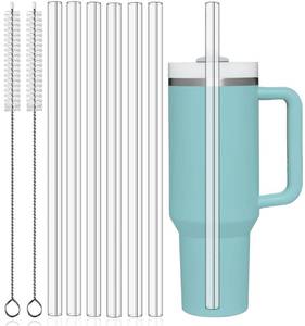 lot 2154 image: Reusable Straws for Stanley & Yeti 40oz30oz Cup Tumbler, PROOCI 6-Pack 12 Long Plastic Straws with 2 Cleaning Brush, Clear Bend Replacement Straw for Drinking Smoothie, Milkshake  Food Grade Tritan