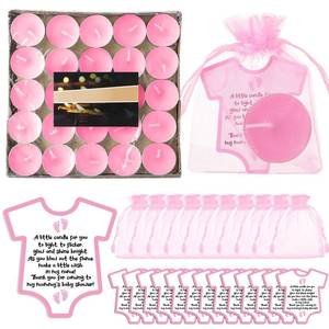 lot 2172 image: Roowest 50 Set Baby Shower Party Candles Gift for Guests Cute Tea Lights Candle Decorations with Thank You Cards Organza Bags for Girl Boy Baby Shower Gender Reveal Favors(Pink)