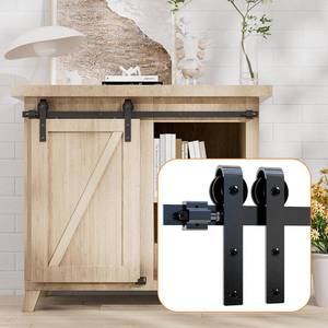 lot 2176 image: BONIKLUBA 4FT Super Mini Cabinet Small Sliding Barn Door Hardware Track Kit Apply for Storage Window TV Stand,Easy Install&Smoothly Quietly,Fit 21-24 Wide Door Panel-J Shape Hanger