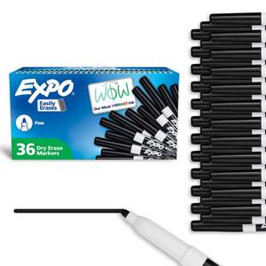 lot 2179 image: EXPO Fine Tip Dry Erase Markers Low Odor Black Ink 36-Count Set Ideal for Classroom Office and Home Use
