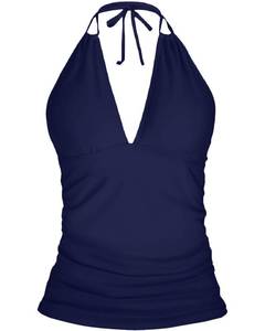 lot 2183 image: Yonique Womens Halter Tankini Top No Bottom V Neck Swim Top Tummy Control Bathing Suit Top Navy Blue XXL