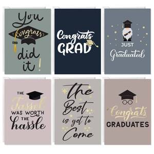 lot 2187 image: Easykart Graduation Cards with Envelopes - 24 Cards , 6 Assorted Gold Foil Designs of 4 each , 5.5 x 4 Inch , Congratulations Grad Gift Greeting Cards For College High School