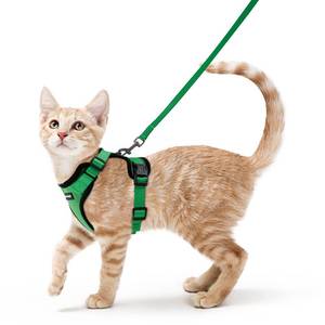 lot 2193 image: rabbitgoo Cat Harness and Leash for Walking, Escape Proof Soft Adjustable Vest Harnesses for Cats, Easy Control Breathable Reflective Strips Jacket, Grass Green, XS