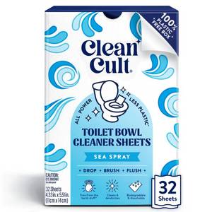 lot 2196 image: Cleancult Toilet Bowl Cleaner Sheets - Dissolvable, Septic Safe, Effective Cleaning, Removes Stains & Rings, Cleans & Deodorizes - 32 Uses - Sea Spray Scent - Plastic-Free Packaging