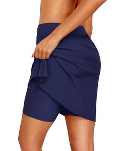 lot 2204 image: Pinup Fashion Bathing Suit Skirts Women Navy Blue High Waisted Tummy Control Modest Length Swimsuit Bottoms L