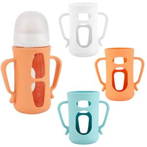lot 2209 image: ROPOSY Silicone Sleeves with Handles for Pigeon Glass Bottle, 3 Pack Anti Breakage Baby Bottle Holder, 8.1oz