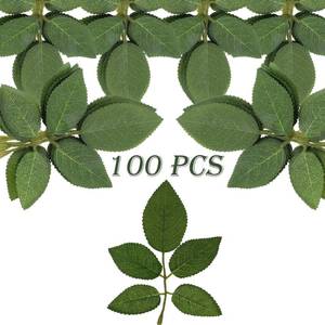 lot 2211 image: Vignor 100 Pcs Artificial Flowers Green Leaf Bulk Faux Greenery Silk Fake Rose Leaves Bouquet Garland Wreath Floral Arrangement Supplie DIY Craft (1 Stem with 5 Large-Leaf Green)