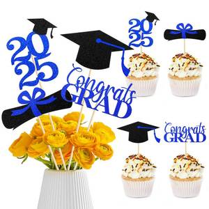 lot 2213 image: AONSOULE 40PCS Graduation Decorations 2025 Set �� 24 Cupcake Toppers & 16 Table Centerpieces, Non-Shedding Glitter Table Toppers, Double-Sided Class of 2025 Grad Party Decorations (Black Blue)