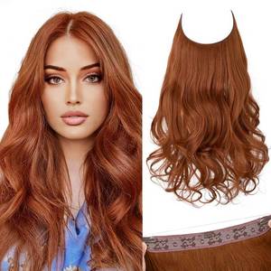 lot 2227 image: SARLA Invisible Wire Hair Extensions with 3 Clips Long Synthetic Wavy Curly Hairpiece Adjustable Transparent Headband for Women 18 Inch Copper Red