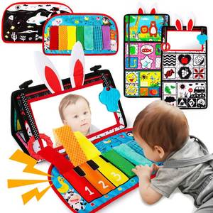 lot 2229 image: Inbeby Tummy TimeBaby Mirror Toys, Black and White High Contrast Tabletop Mount Baby Newborn Toys 0 3 6 Months Brain Development, Sensory Texture Piano Infant Toys 0 3 6 Months with Squeaker