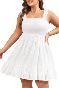lot 2232 image: Talisea Women��s Plus Size White Dresses Summer Casual Eyelet Sleeveless Smocked Flowy Ruffle A-Line Cute Teen Short Sundress