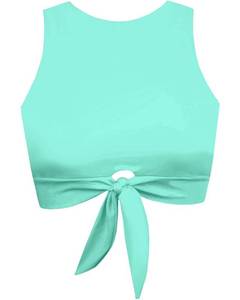 lot 2244 image: Womens Cut Out Tie Knot Front Scoop High Neck Tank Crop Top Bikini Swimsuit Top Only Mint Green