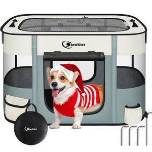lot 5206 image: Dog Playpen283135in,Cat Pet Puppy Pen,Portable Playpens for Dogs Indoor Outdoor Travel Camping Use,Foldable Dog Kennel Crate for Rabbit Small Animals with and Tent Stakes (Grey, Lagre)