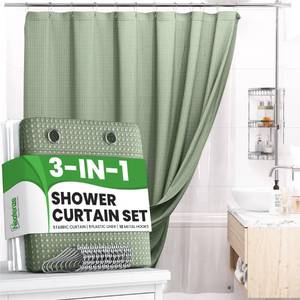 lot 5212 image: NEATERIZE 3 in 1 Shower Curtain Set - 72x72 Sage Green Shower Curtain Fabric and Shower Curtain Liner with Rust-Resistant Metal Hooks - Bathroom Shower Curtain Sets - Cortinas de Ba�o