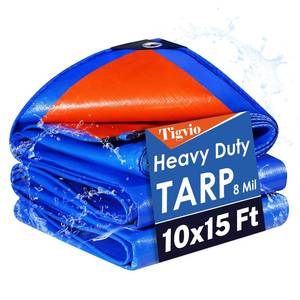 lot 5213 image: Tigvio 10x15Ft Heavy Duty Waterproof Tarp - Extra Thick 8 Mil, Tear & UV Resistant, Outdoor Tarps with Grommets & Reinforced Edges for Roof, Camping, Patio, Pool, Boat, Car - Multipurpose Protective