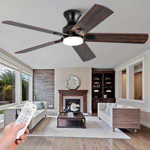 lot 5220 image: KENSID 48 Inch Black Ceiling fans with lights and Remote,Low Profile Flush Mount Modern Ceiling Fan with Light, 5 blades,Dimmable LED Light,6 Speed DC Motor,Indoor Outdoor Ceiling Fan for Bedroom