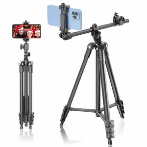 lot 5222 image: Phone Tripod, Lusweimi 67-inch Horizontal Stand with 360° Adjustable Ball Head and Wireless Remote for CameraiPhoneWebcam, Tripod for Video Recording with Extended ArmClip MountCarry Bag